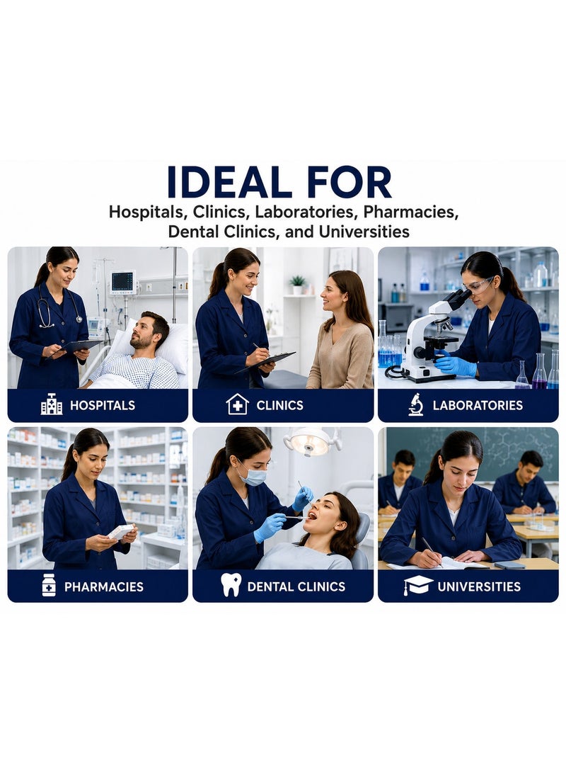 Women's Professional Lab Coat, Long Sleeve, Button Closure (NAVY BLUE) - Image 4