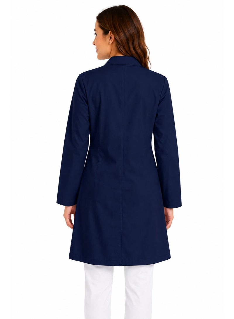 Women's Professional Lab Coat, Long Sleeve, Button Closure (NAVY BLUE) - Image 3