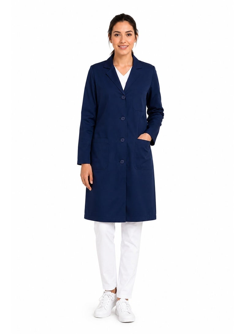 Women's Professional Lab Coat, Long Sleeve, Button Closure (NAVY BLUE) - Image 1