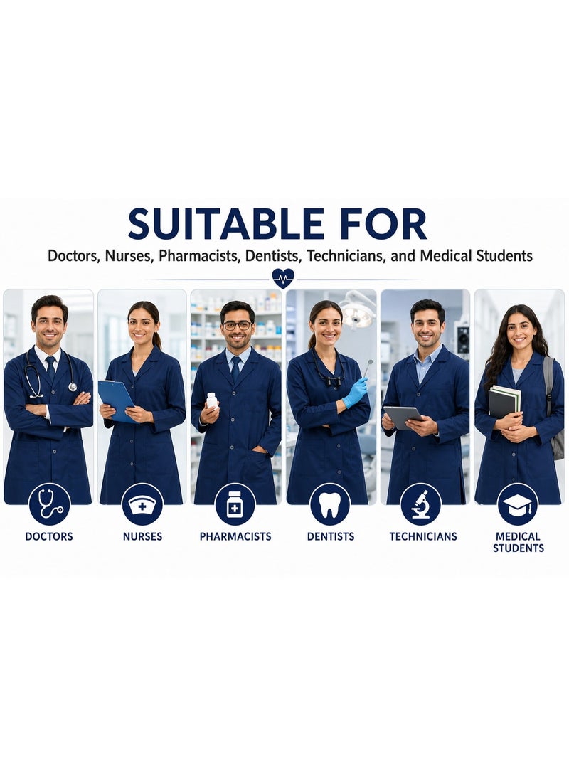 Women's Professional Lab Coat, Long Sleeve, Button Closure (NAVY BLUE) - Image 5