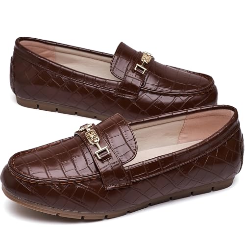 DeYashopin Women's Loafer Shoes Leisure Slip On Work Shoes Comfort Walking Flats Chocolate 9.5 - Image 3