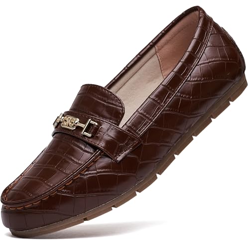 DeYashopin Women's Loafer Shoes Leisure Slip On Work Shoes Comfort Walking Flats Chocolate 9.5 - Image 1