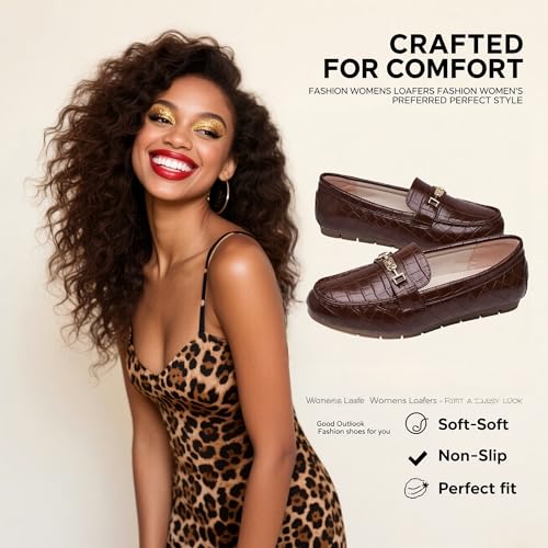DeYashopin Women's Loafer Shoes Leisure Slip On Work Shoes Comfort Walking Flats Chocolate 9.5 - Image 2