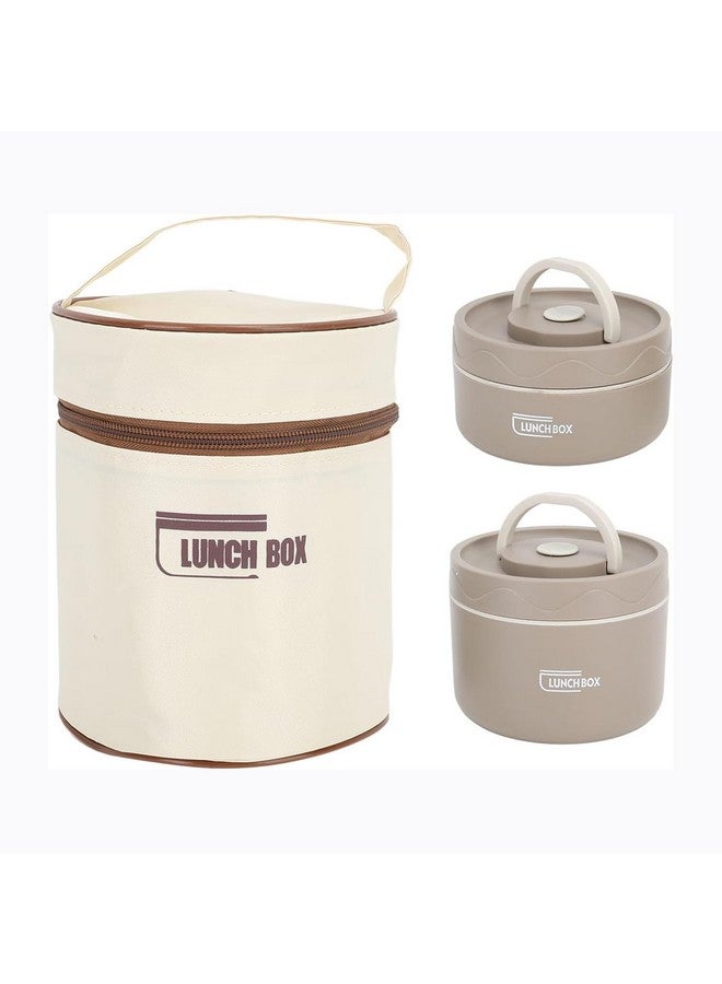 daiDokoro Plastic 2 Insulated Container Lunch Box Set With Thermal Bag For Students/Office/College/Picnic - (Brown, 1040 Ml) - Image 1