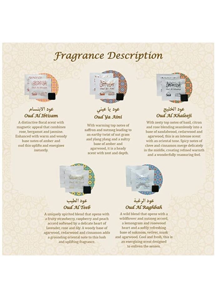 Oud Bakhoor Variety Box & Burner by Dukhni | Assorted Box | 20 pieces Bakhoor