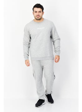 Men 2 Pieces Crew Neck Brand Logo Long Sleeves Sweatshirt And Jogger Pants, Grey