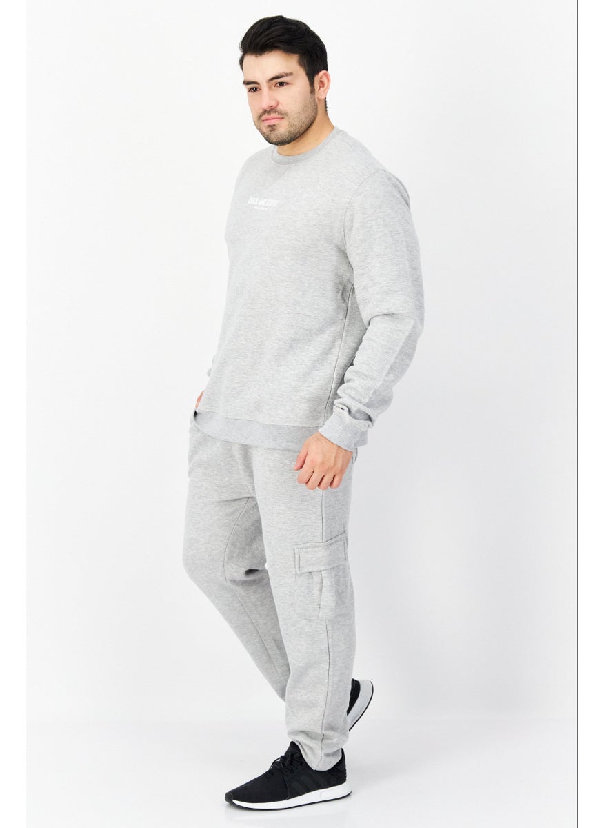 DUCK AND COVER - Men 2 Pieces Crew Neck Brand Logo Long Sleeves Sweatshirt And Jogger Pants, Grey - Image 1