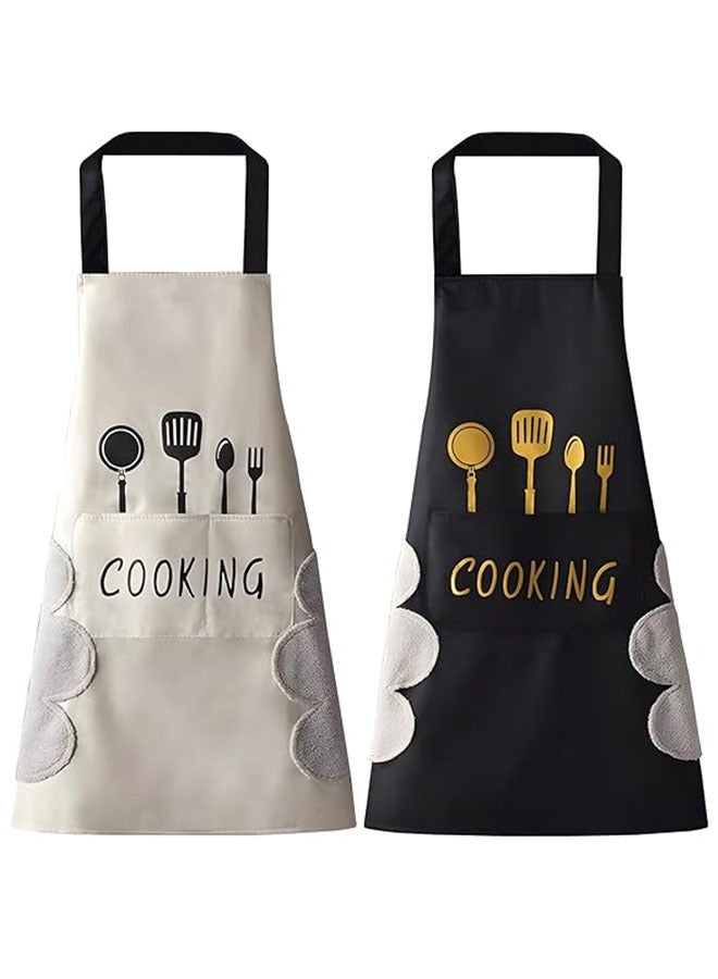 2 مئزر مطبخ مع جيب وممسحة يد، مطبخ من نوع واحد مضاد للماء، مطبخ طبخ طبخ طبخ طبخ ممسحة - Image 1