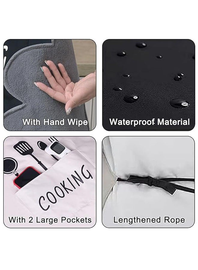 2 مئزر مطبخ مع جيب وممسحة يد، مطبخ من نوع واحد مضاد للماء، مطبخ طبخ طبخ طبخ طبخ ممسحة - Image 3