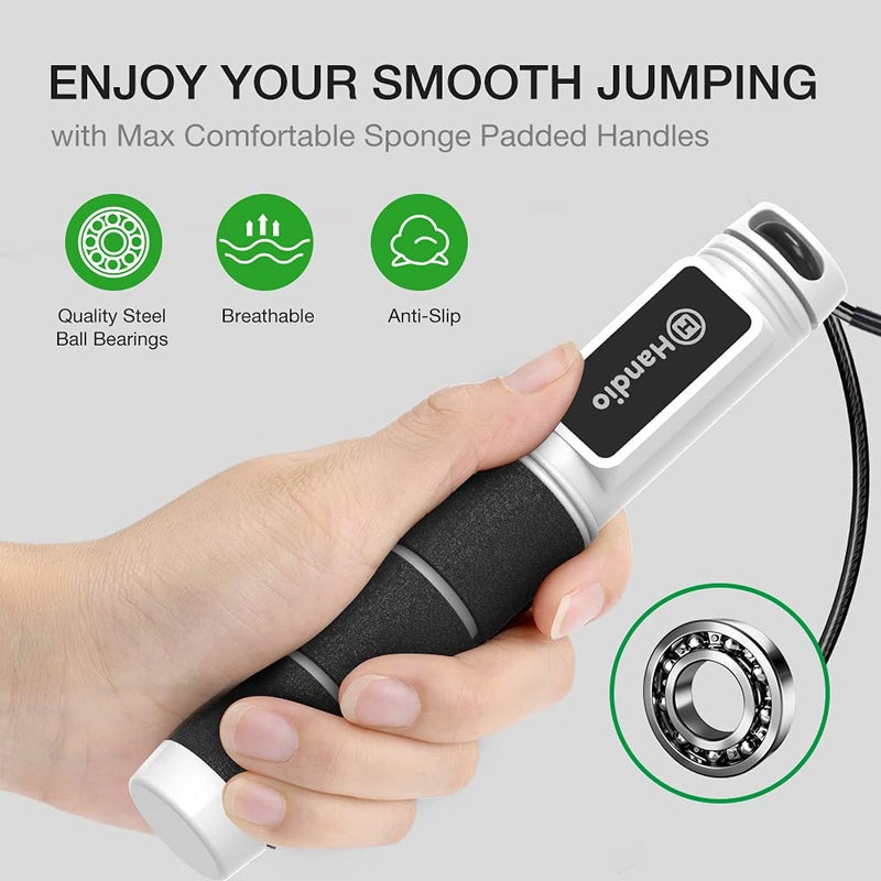 H HANDIO Jump Rope, H Handio Jump Rope with Counter, Workout Jumping Rope with Steel Ball Bearings, Adjustable Length Speed Skipping Rope for Men Women Kids Home Gym, Crossfit, Fitness Exercise - Image 2