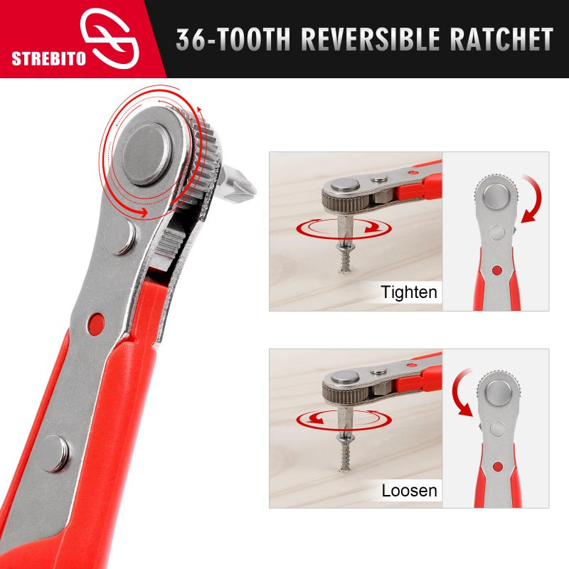 STREBITO Right Angle Screwdriver 14 Piece Mini Ratchet Set, Offset Screwdriver Low Profile Ratchet Screwdriver Set with 1/4 Ratchet, Hex, Phillips, and Torx, EDC Bit Driver for Tight Spaces, Bike - Image 5