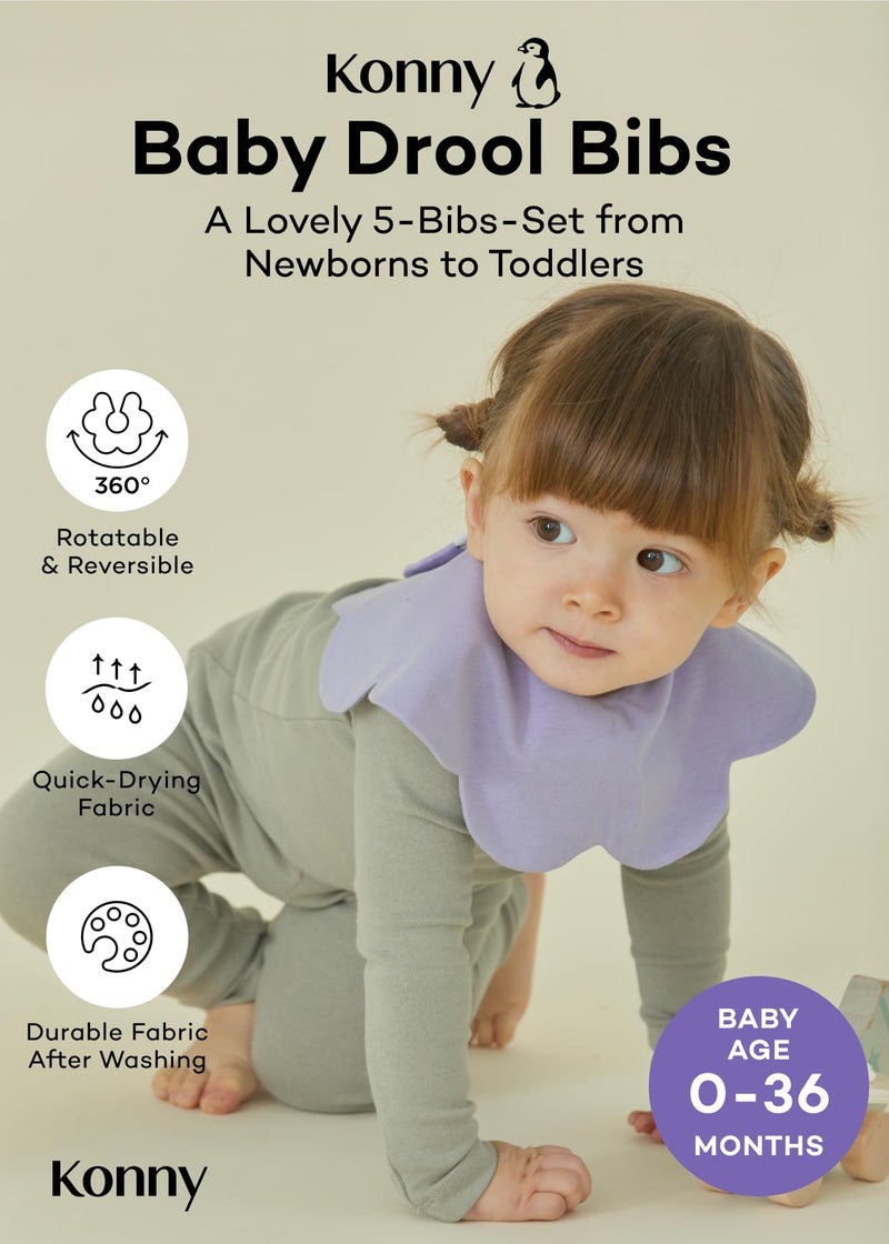 Konny Baby Bibs 5-Pack, 360 ​​° Rotate, Newborn Gifts, Soft and Absorbent Bandana Drooling for Boys Girls baby Essentials - Set 11(Red Flower, Beige, Mimosa, Lavender, Pink Gingham) - Image 2