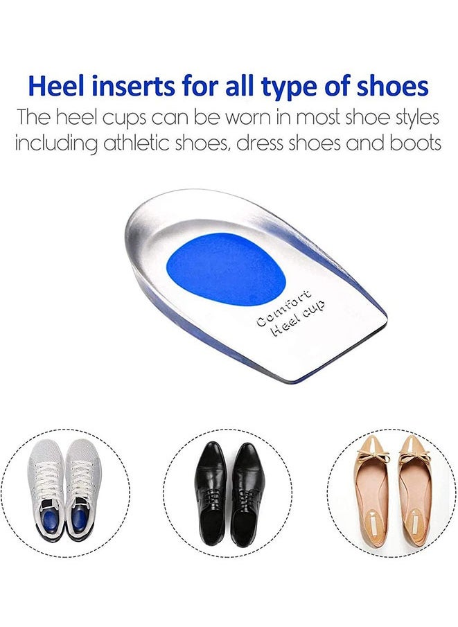 Silicon Gel Heel Cups Plantar Fasciitis Inserts for Bone Spurs Pain Relief Protectors of Your Sore or Bruised Feet Insole Gels Treatment (L)