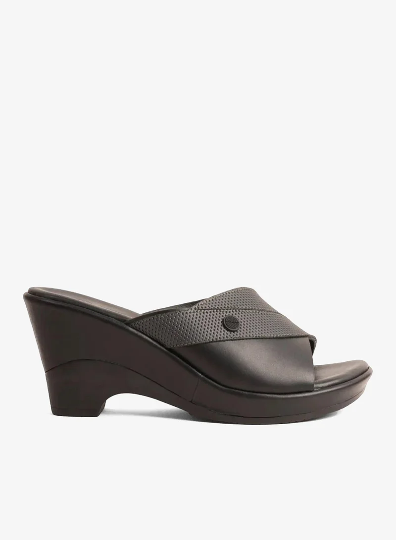 COMFORT PLUS SUPORTIVE LEATHER MULES WITH LOW HEEL BLACK