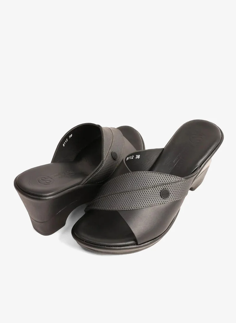 Comfort Plus  COMFORT PLUS SUPORTIVE LEATHER MULES WITH LOW HEEL BLACK for Women | Best Price UAE