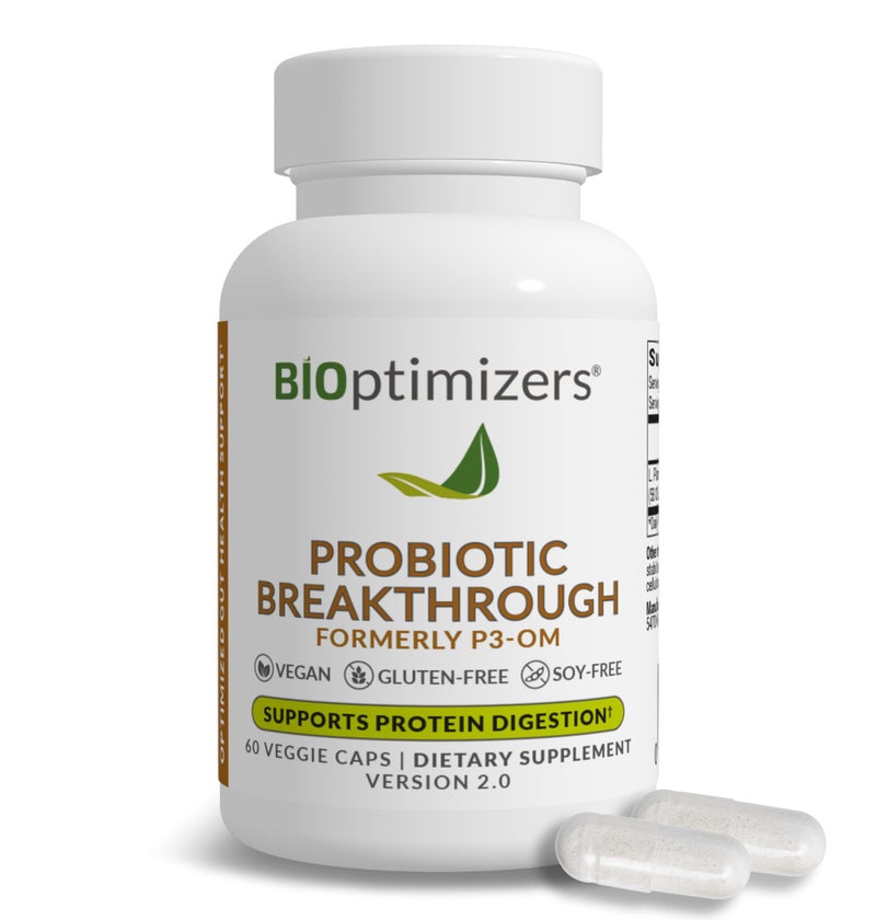 BIOptimizers Probiotic Breakthrough Proteolytic Prebiotics Probiotics Supplement Lactobacillus Plantarum OM for Immune Bloating Gut Relief Support 60 Vegan Capsules