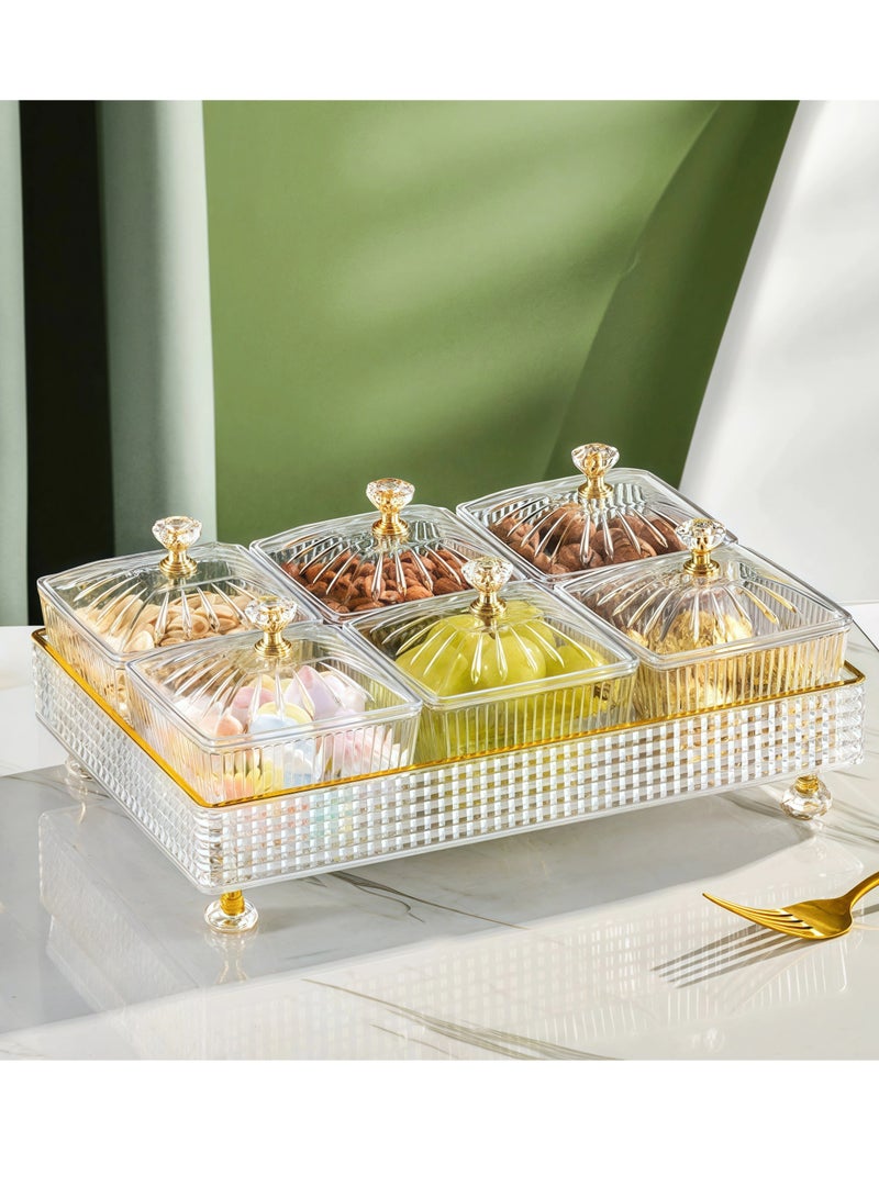 6 Pieces Snack Trays with Lids Candy and Nuts Serving Containers Set Dried Fruit Tray Plastic Appetizer Platter Condiment Storage Box Cosmetic Storage Box Plate Food Display Bowl Transparent 27.5x18  - Image 1
