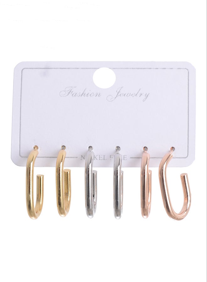 Akher el Ankoud Earrings set, 6 pieces, 3 pairs, colored, U-shaped 