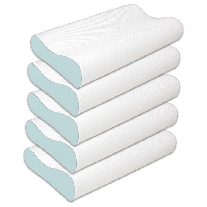 MASHUR FAB | Memory Foam Pillow,Contour Cervical Orthopedic Supports Neck Pain and Shoulder Pain for Sleeping, Ergonomic Neck Support Pillow for Side Back 19X12X4 Inch, White Pack of (05) - Image 1