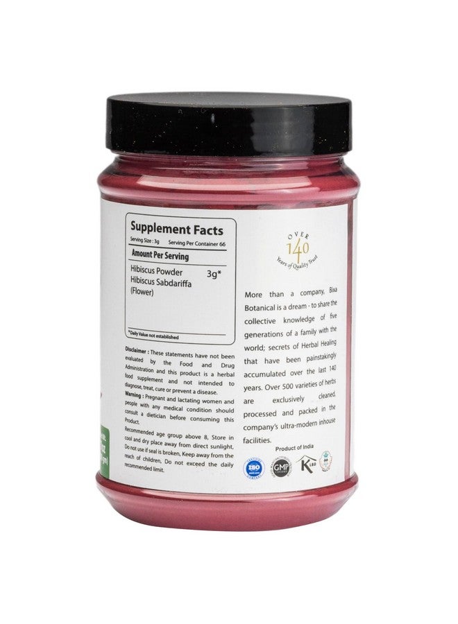 bixa BOTANICAL Hibiscus Powder (Hibiscus Rosa Sinensis) Ayurvedic Natural Herbal Supplement | Natural Coolant and Refrigerant | Steam Treated (7 Ounce Count (Pack of 1)) - Image 2