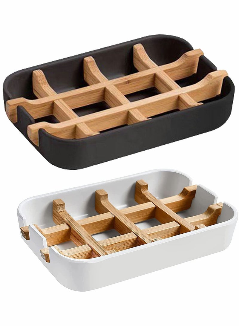 2 Pack Soap Box Holder Environmentally Friendly Bamboo Fiber Savers Case Container for Bathroom Kitchen Camping Gym - Image 1