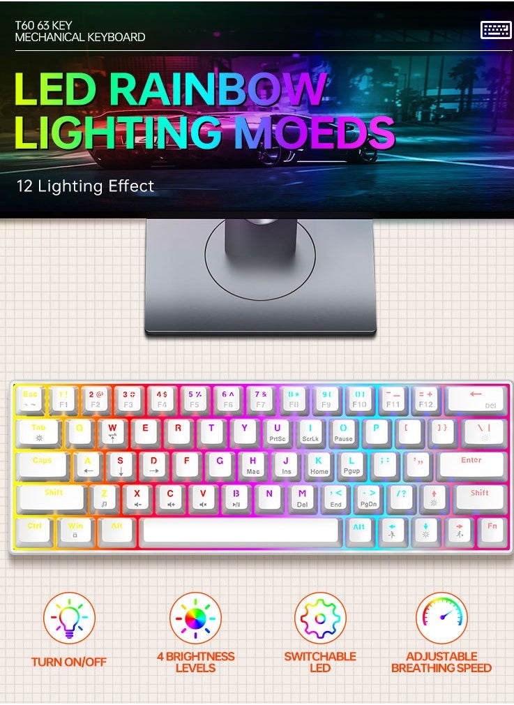 T-WOLF - 63 Keys Mechanical Gaming Keyboard ,75% Mini Wired Waterproof Backlit Silent Color RGB Light Effect ,Suitable for PC/Ps4/Xbox Gamers - Image 1
