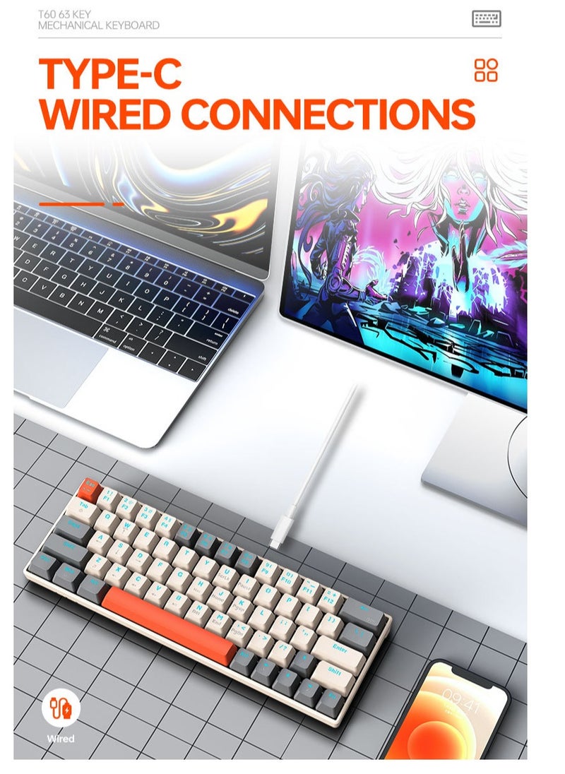 T-WOLF - 63 Keys Mechanical Gaming Keyboard ,75% Mini Wired Waterproof Backlit Silent Color RGB Light Effect ,Suitable for PC/Ps4/Xbox Gamers - Image 1