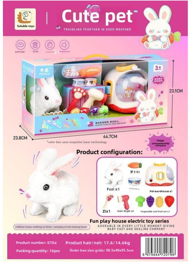 Children's Electric Simulation Plush Pet Teddy White Rabbit Can Walk And Call Electric Toy Gift Box Institution Gift-Color:070a Cute Pet Gift Box With Bunny  - Image 1