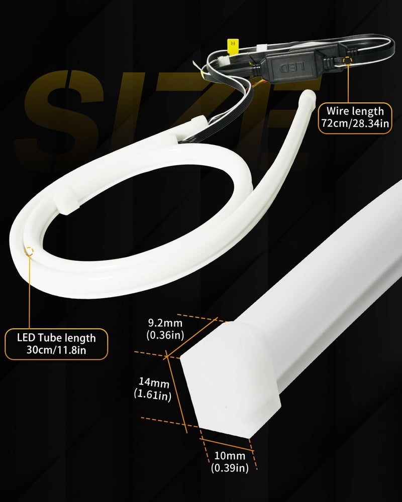 Qasim Sequential LED Strip - 12inch Flexible Car LED Lights for Turn Signal & Daytime Running Light (White/Amber) - Image 2