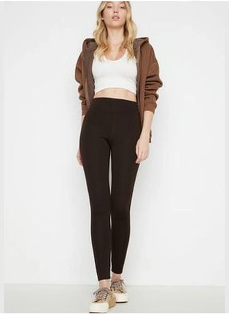 trendyol Brown High-waisted Knitted Gathering Leggings with Elastic Waist TWOAW20TA0087