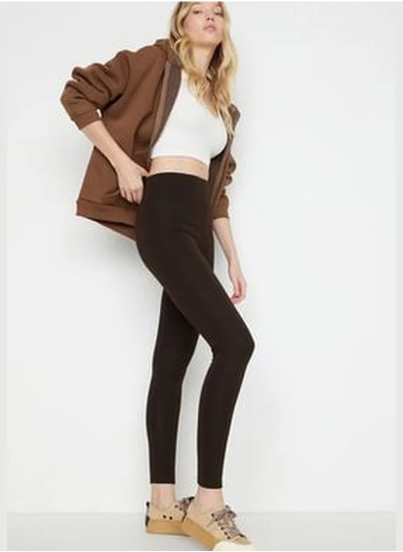 trendyol Brown High-waisted Knitted Gathering Leggings with Elastic Waist TWOAW20TA0087