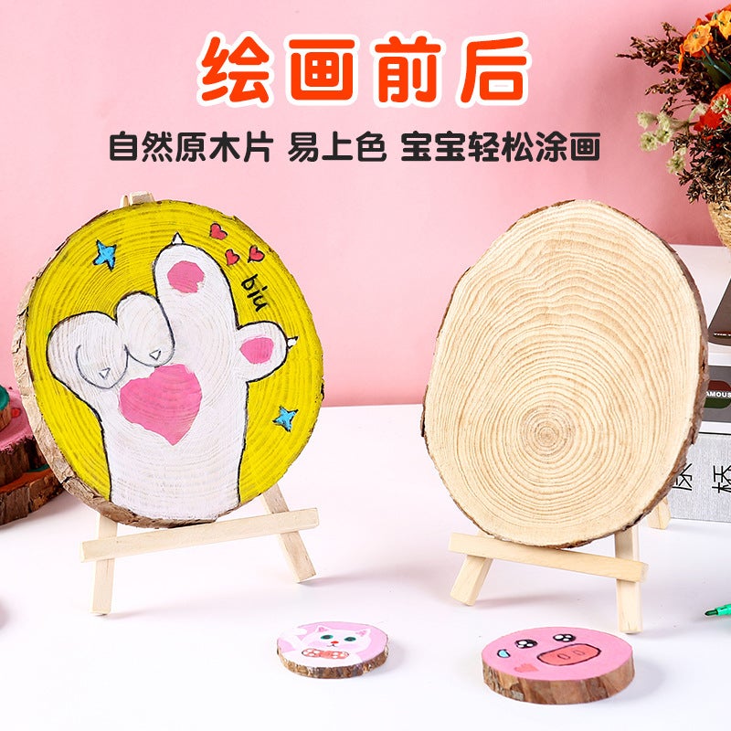 Diy Hand-Painted Round Wood Piece Kindergarten Handmade Material Children'S Wood Piece Painting Wooden Pile Annual Rings Coaster Decoration Material Painting - Image 4