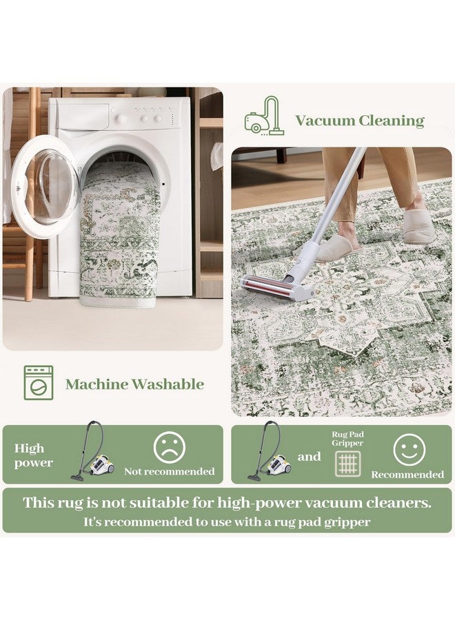 LIVEBOX سجادة دائرية مدالية لايف بوكس 5 أقدام، سجادة دائرية خضراء مريحة قابلة للغسل بتصميم عتيق لغرفة النوم، سجادة دائرية ناعمة منخفضة الوبر لغرفة المعيشة، مثالية للمناطق ذات الحركة العالية في المدخل - Image 2