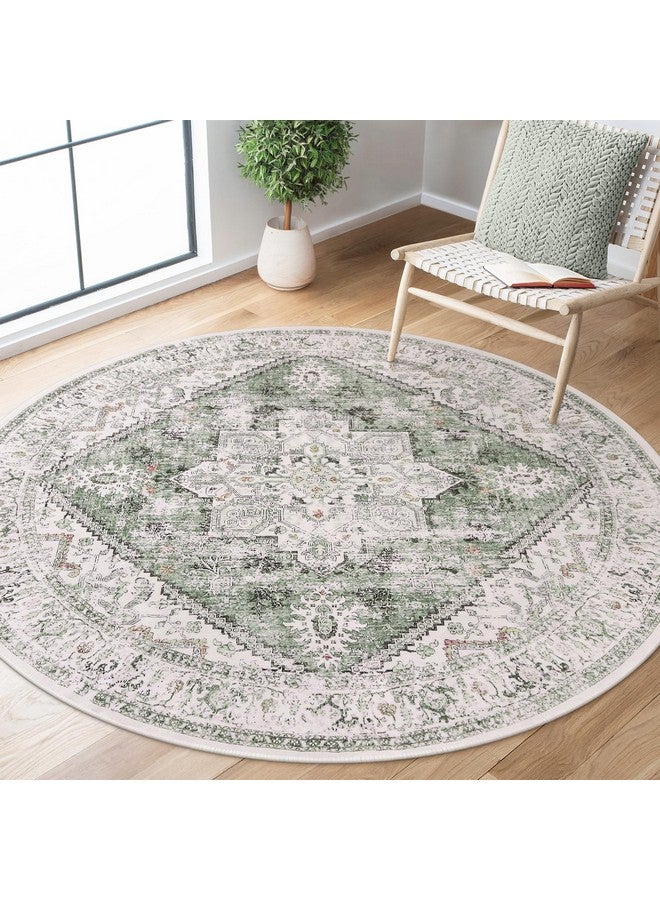 LIVEBOX سجادة دائرية مدالية لايف بوكس 5 أقدام، سجادة دائرية خضراء مريحة قابلة للغسل بتصميم عتيق لغرفة النوم، سجادة دائرية ناعمة منخفضة الوبر لغرفة المعيشة، مثالية للمناطق ذات الحركة العالية في المدخل - Image 1