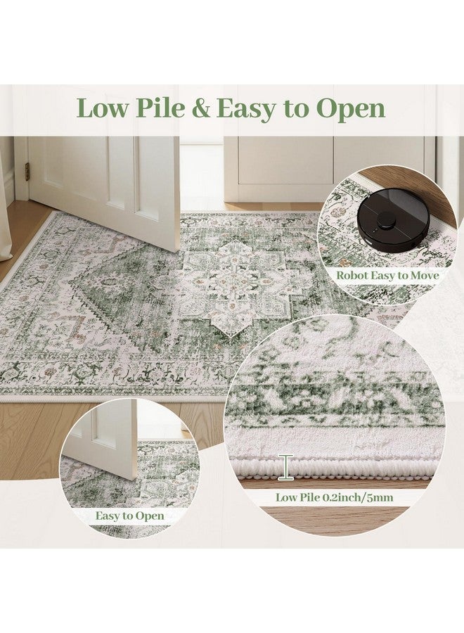 LIVEBOX سجادة دائرية مدالية لايف بوكس 5 أقدام، سجادة دائرية خضراء مريحة قابلة للغسل بتصميم عتيق لغرفة النوم، سجادة دائرية ناعمة منخفضة الوبر لغرفة المعيشة، مثالية للمناطق ذات الحركة العالية في المدخل - Image 3