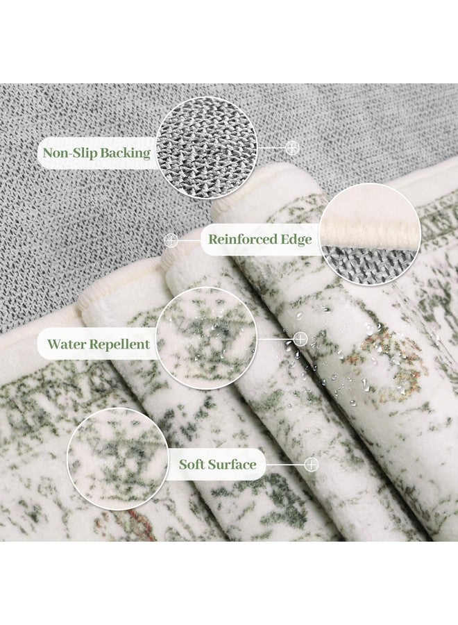LIVEBOX سجادة دائرية مدالية لايف بوكس 5 أقدام، سجادة دائرية خضراء مريحة قابلة للغسل بتصميم عتيق لغرفة النوم، سجادة دائرية ناعمة منخفضة الوبر لغرفة المعيشة، مثالية للمناطق ذات الحركة العالية في المدخل - Image 4