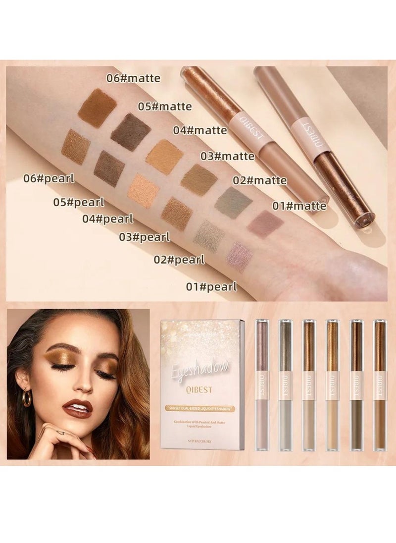 QiBest - 6Pcs Eyeshadow Make Up Set Sunset Dual Ended Liquid Eyeshadow Brilliant Gel Highlighter Shimmer Eyeshadow Pencil Double Head Gel Eyeshadow Crystals Eye Shadow for Shiny Makeup - Image 1