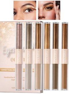6Pcs Eyeshadow Make Up Set Sunset Dual Ended Liquid Eyeshadow Brilliant Gel Highlighter Shimmer Eyeshadow Pencil Double Head Gel Eyeshadow Crystals Eye Shadow for Shiny Makeup