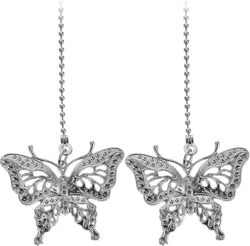 2Pcs Retro Style Ceiling Fan Pull Chain Extender with Decorative Butterfly Pendant Easy Installation - Image 1