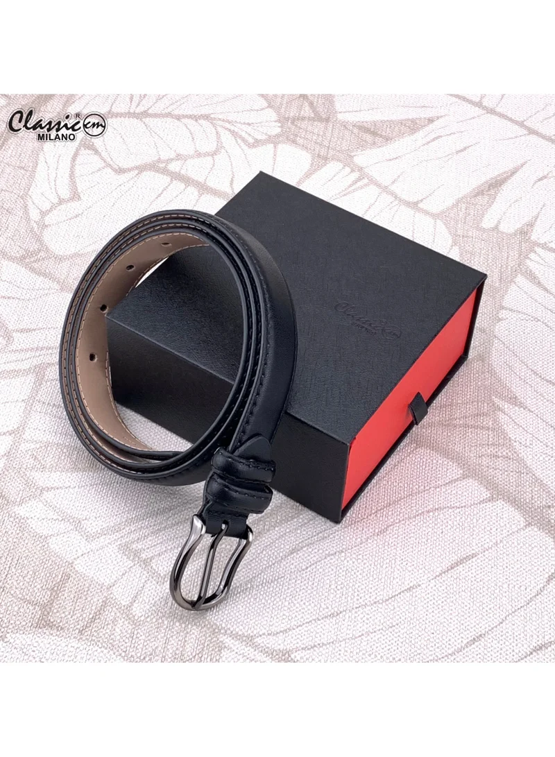 Classic Milano Black (SGPU26) Classic Milano Women's Belt with Gift Box; Faux Leather Ladies Belt for Dresses, Jeans & Gowns; Stylish Womens Belt; Adjustable Girls Belt; Belt for Women | Full Length: 110 CM (Free Size - Fits up to the waist of 40 Inches / 100 CM) for Women | Best Price UAE