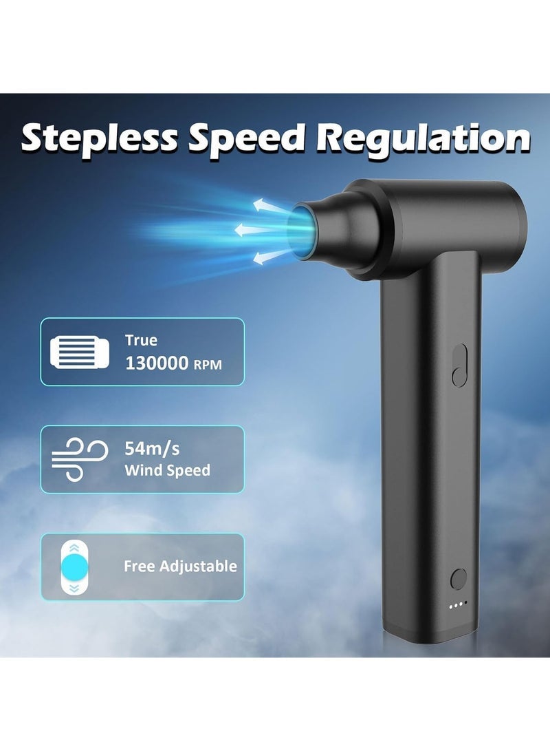 JAJEEK Compressed Air Duster, True 130000RPM Full Metal, 8000mAh Rechargeable Cordless Jet Dry Air Blower, 7 in 1 Adjustable Speed Turbo Fan Portable for Keyboard, Car, Home &Travel, Black - Image 4