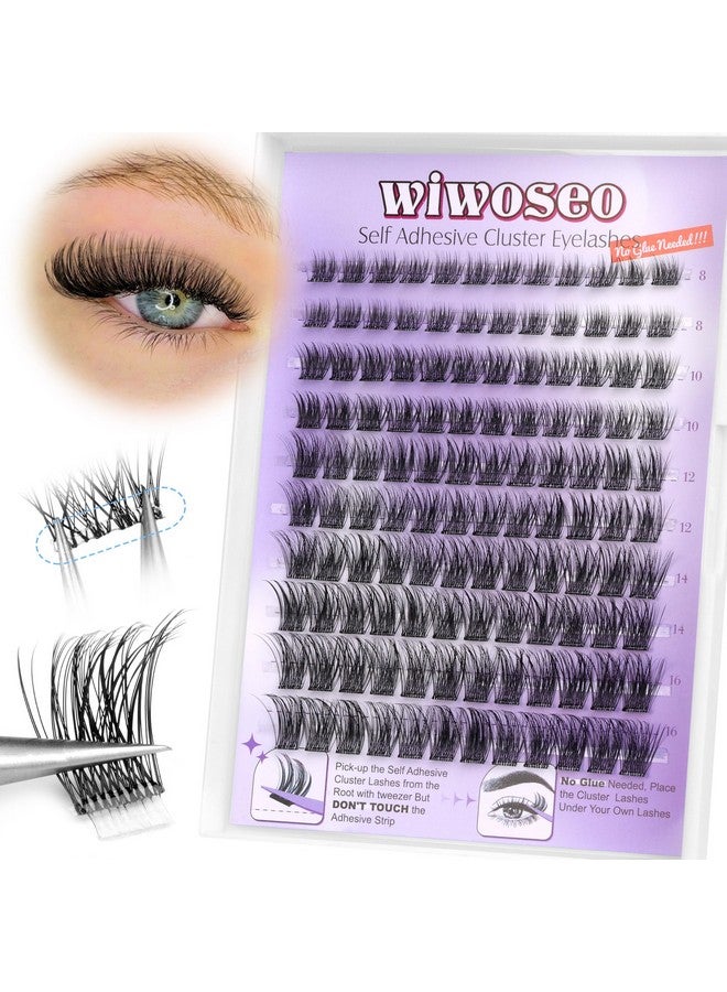 wiwoseo Self Adhesive Lashes Clear Band Lashes Clusters No Glue Needed Self Adhesive Lash Clusters Pre Glued Eyelash Clusters Press on Lashes Resuable Eyelash Extensions without Glue - Image 1