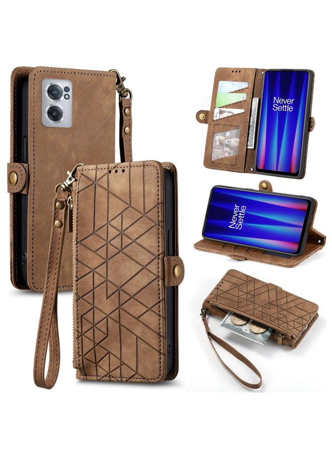 اس-توب جراب لهاتف OnePlus Nord CE 2 5G، جراب هاتف جلدي بسحاب هندسي ومشبك جانبي - Image 1