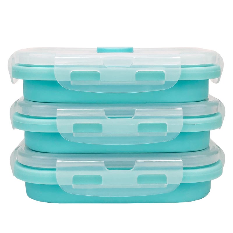 CCyanzi 3piece Collapsible Food Storage Containers with Lids  Silicone Lunch Container  Microwave & Freezer Safe  Space Saving for Kitchen Cabinet and Camping Backpack (blue) - Image 1