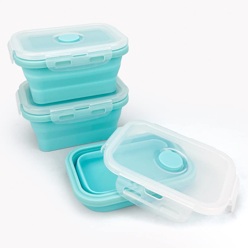 CCyanzi 3piece Collapsible Food Storage Containers with Lids  Silicone Lunch Container  Microwave & Freezer Safe  Space Saving for Kitchen Cabinet and Camping Backpack (blue) - Image 3