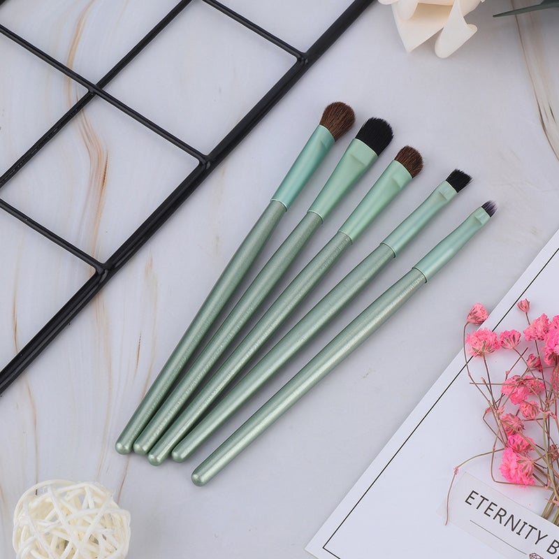 5pcs Portable Cosmetic Brush Eyeshadow Foundation Powder Brush Set Makeup Tool (Green) - Image 5