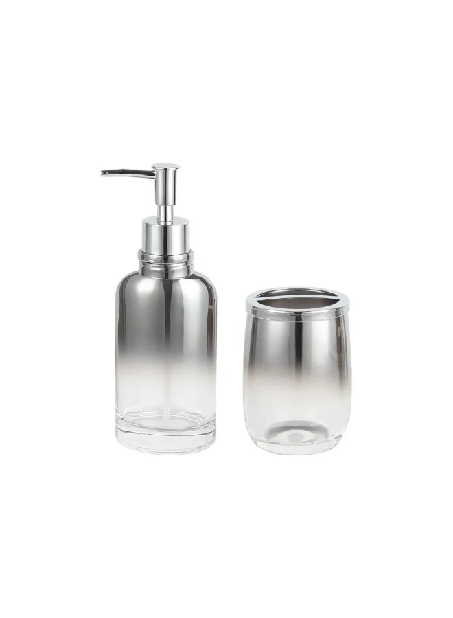DANUBE HOME Velora Bathroom Accessories Set Glass Soap Dispenser Set Silver Modern Bath Set 7.1X20 Cm