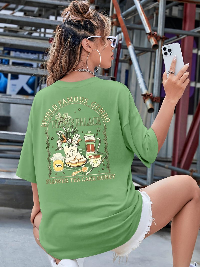 FAYALEQ Oversized Magic Kingdom Shirts for Women The Princess and The Frog Shirt Flower Tea Cake Honey Tees Graphic Short Sleeve Tops - Image 2