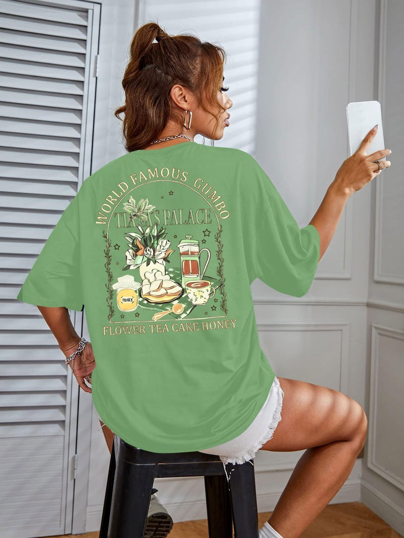 FAYALEQ Oversized Magic Kingdom Shirts for Women The Princess and The Frog Shirt Flower Tea Cake Honey Tees Graphic Short Sleeve Tops - Image 3