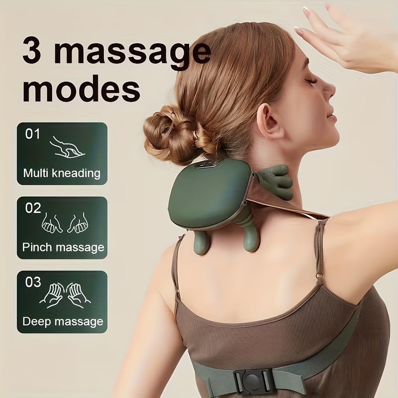 Dexmary Neck Massager with Heat, Neck Massager for Pain Relief Deep Tissue, Shiatsu Shoulder and Back Massager with 3 Modes & 2 Heat Levels, Portable and Rechargeable, Relax Muscle Tension (Green) - Image 4